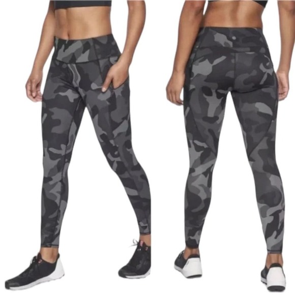 Athleta Contender 7/8 Leggings Powerlift Camo Black & Gray Size M - Picture 1 of 7